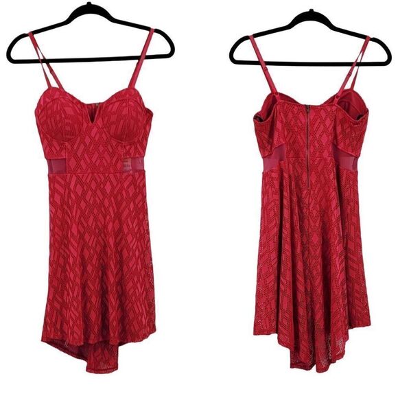 Material Girl Dress Sweetheart Bustier Netted Cutout Mini Fit & Flare Pink M - Picture 1 of 15